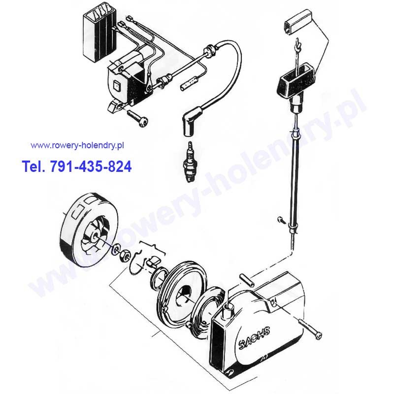 Szarpak - schemat - rower z silnikiem spalinowym Sachs 301A